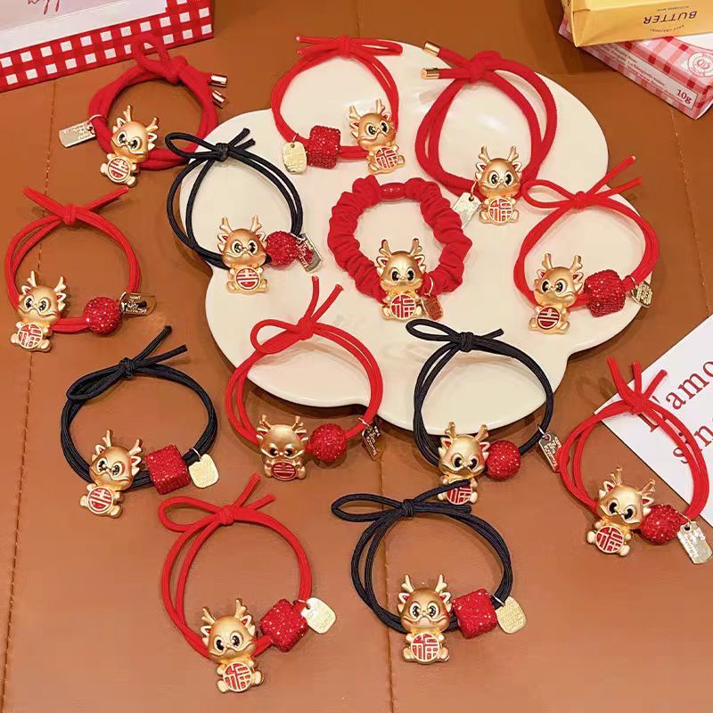 2024年新款新年红色喜庆龙年头绳本命年发绳扎头发橡皮筋发圈发饰