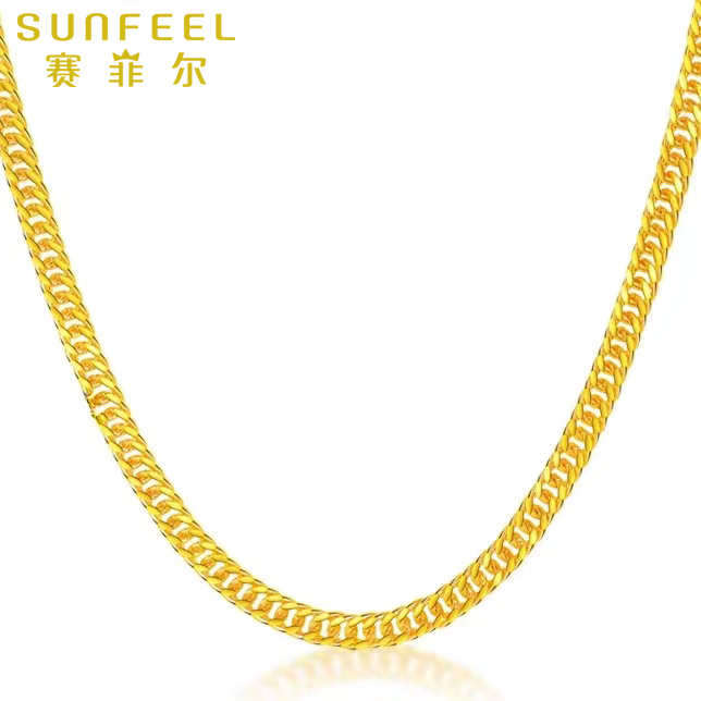 SUNFEEL/赛菲尔万足®足金黄金古巴男士项链万能链时尚百搭简约