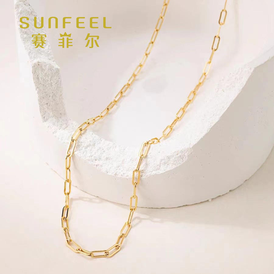 SUNFEEL/赛菲尔万足®足金黄金欧美风条项链女锁骨链时尚百搭复古
