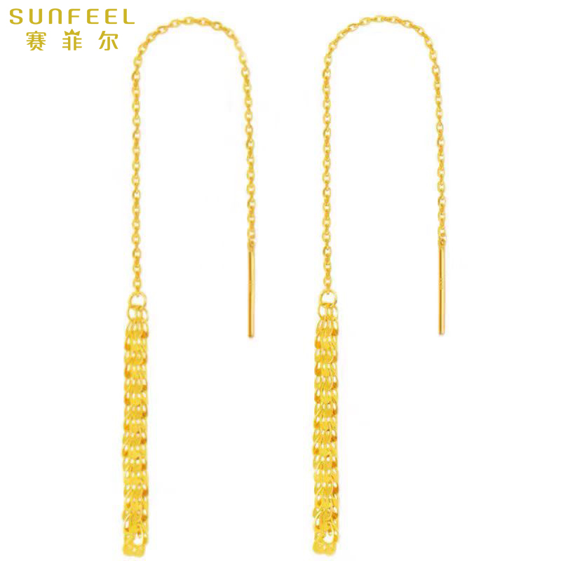SUNFEEL/赛菲尔黄金999足金凤尾5G耳线新款黄金耳线精致原料金条