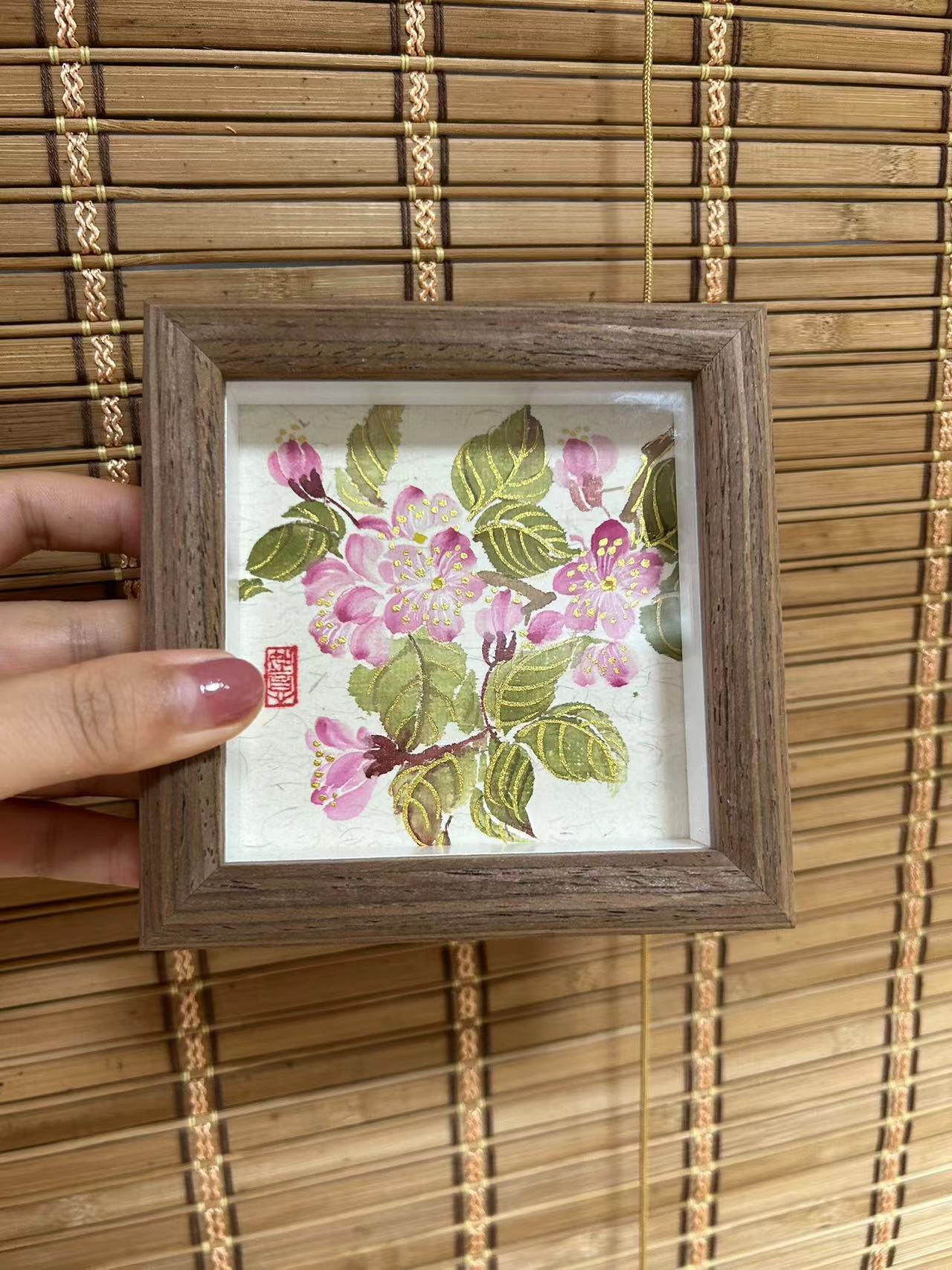 小花纯手绘国画《海棠花》小写意尺寸：12*12cm 手绘