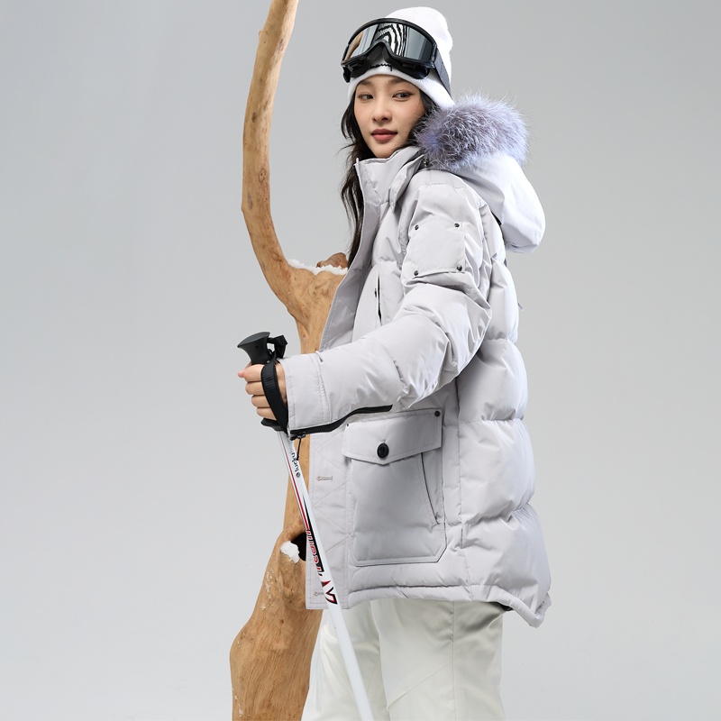 羽小白白鹅绒中长款女情侣款宽松休闲潮流防风户外羽绒服