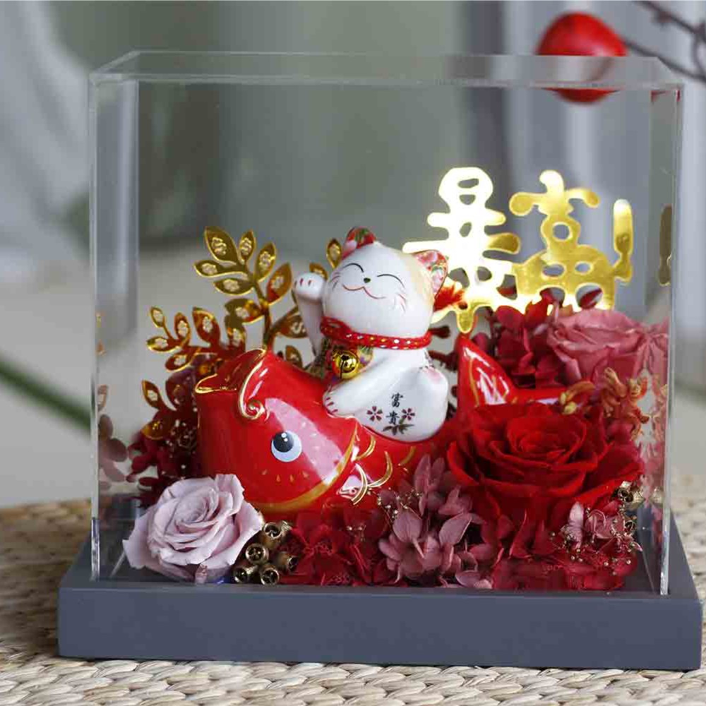 永生花招财猫摆件家居客厅乔迁新居搬家礼物