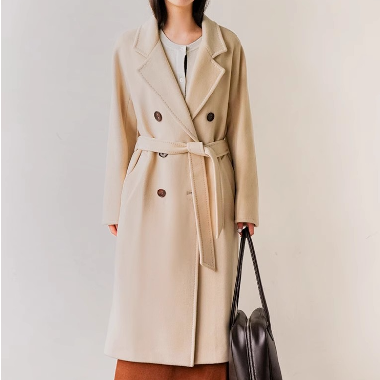  全精品／加厚羊-毛山羊-绒拱针双排扣毛呢大衣女秋冬801