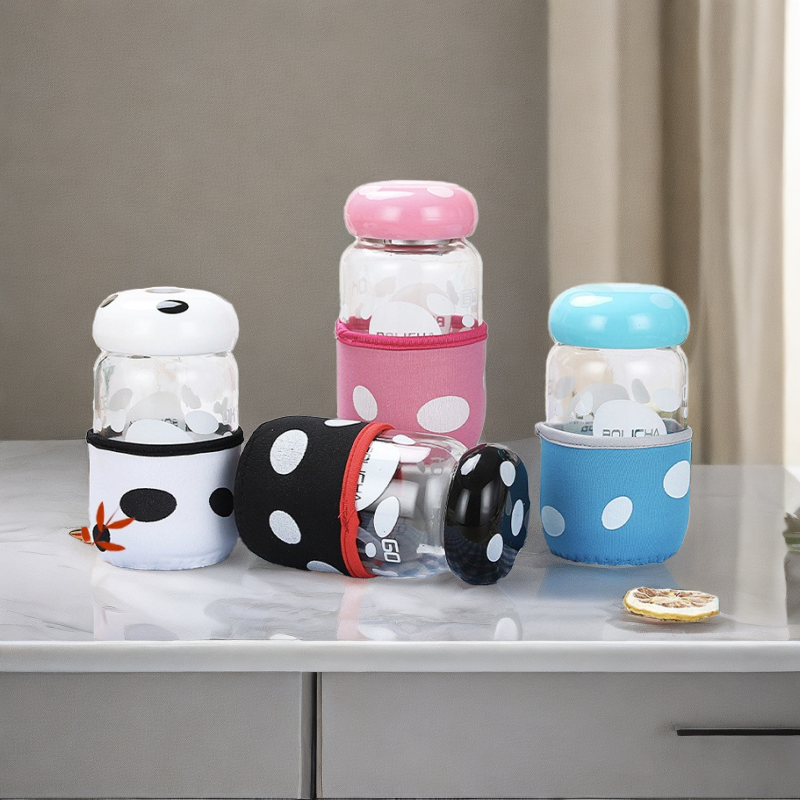 卡通活动玻璃杯广告杯创意可制学生礼品小礼品杯子花茶带盖蘑菇杯