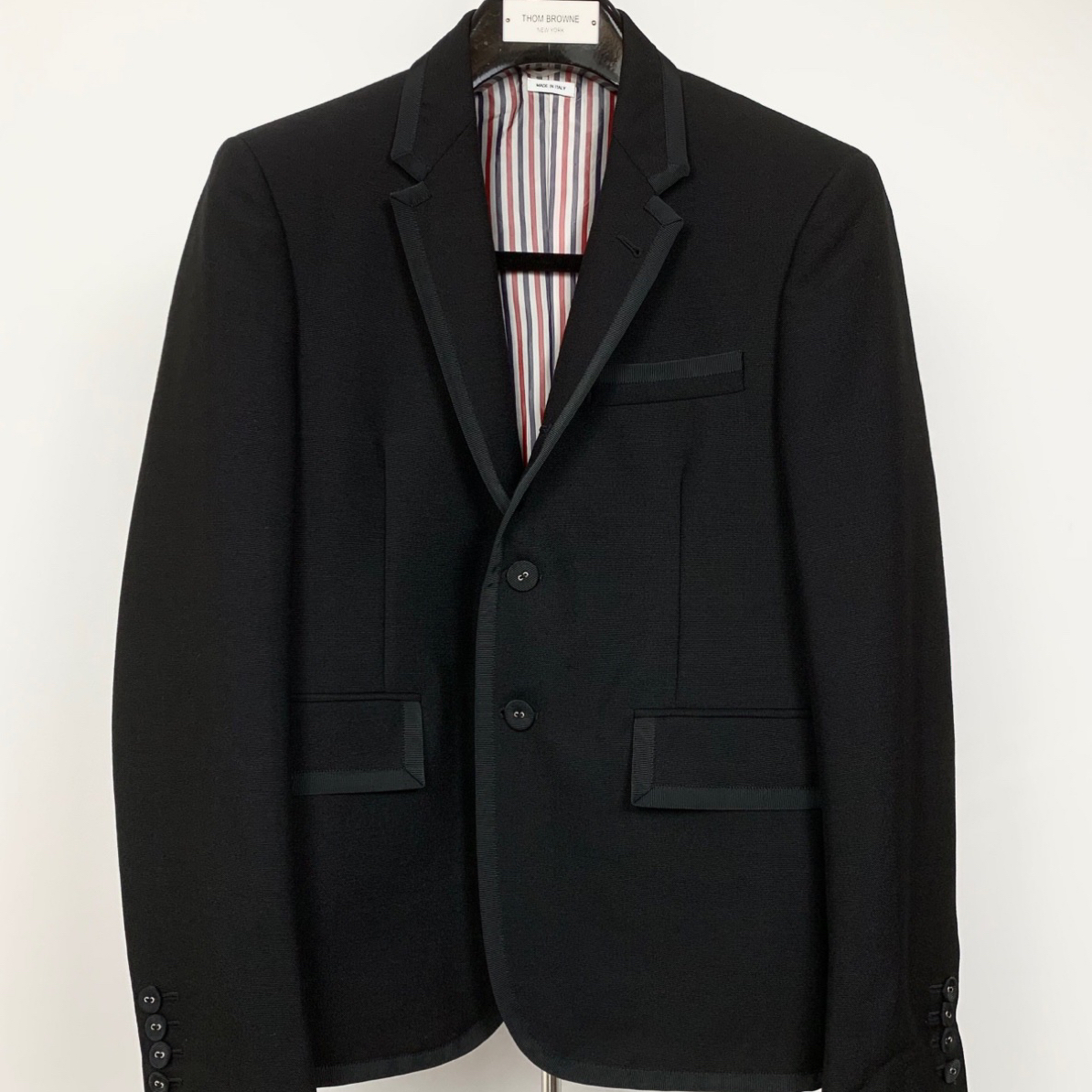 99新 THOMBROWNE 000318 TB黑色羊毛黑边包边设计西装 1码