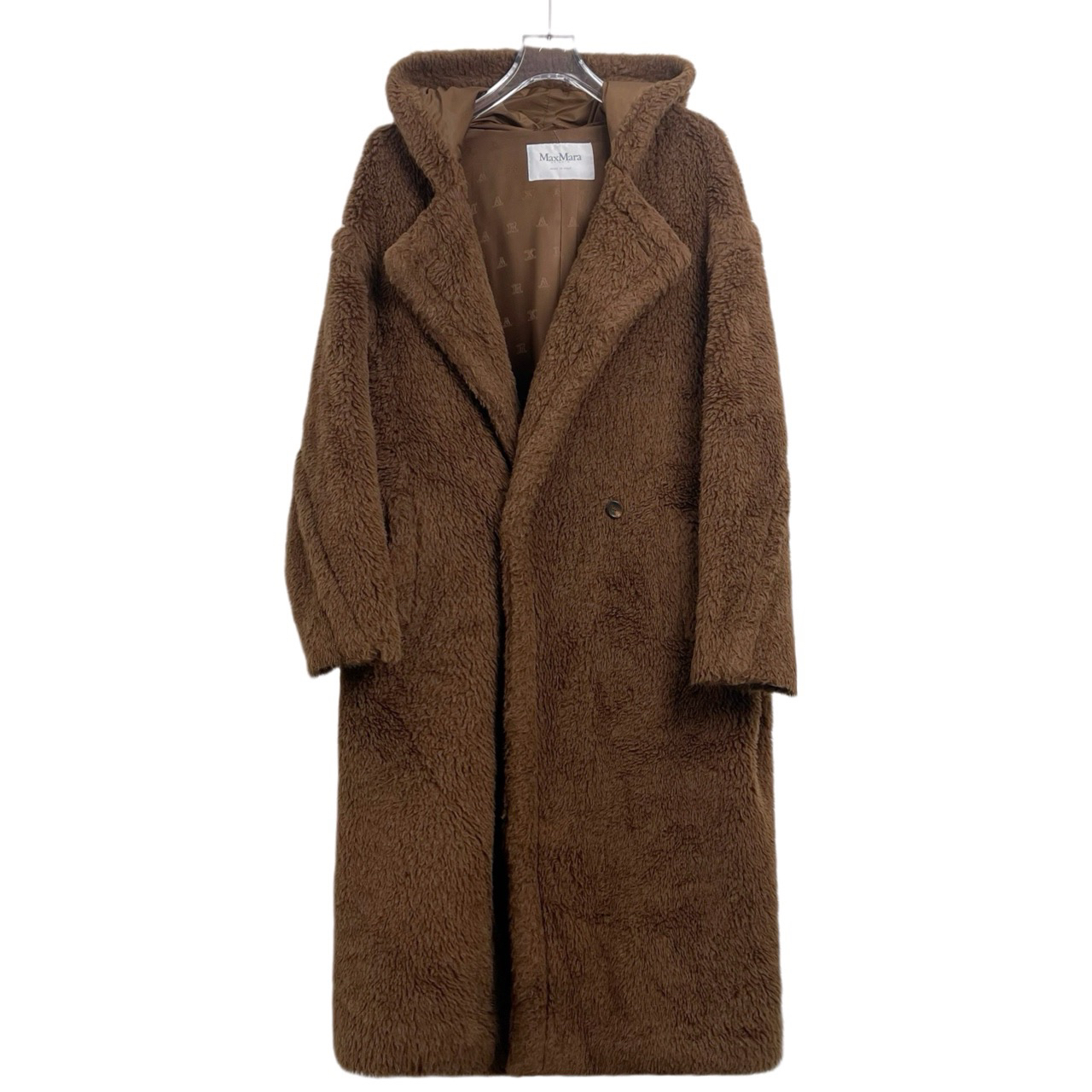 99新 MaxMara 001038 泰迪Teddy系列 翻领纽扣连帽大衣 L码