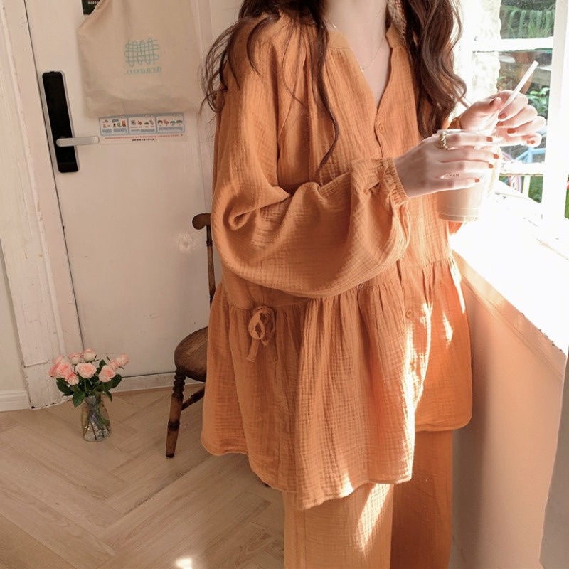 200斤秋季大码女装胖mm外穿宽松V领睡衣套装长袖休闲家居服两件套