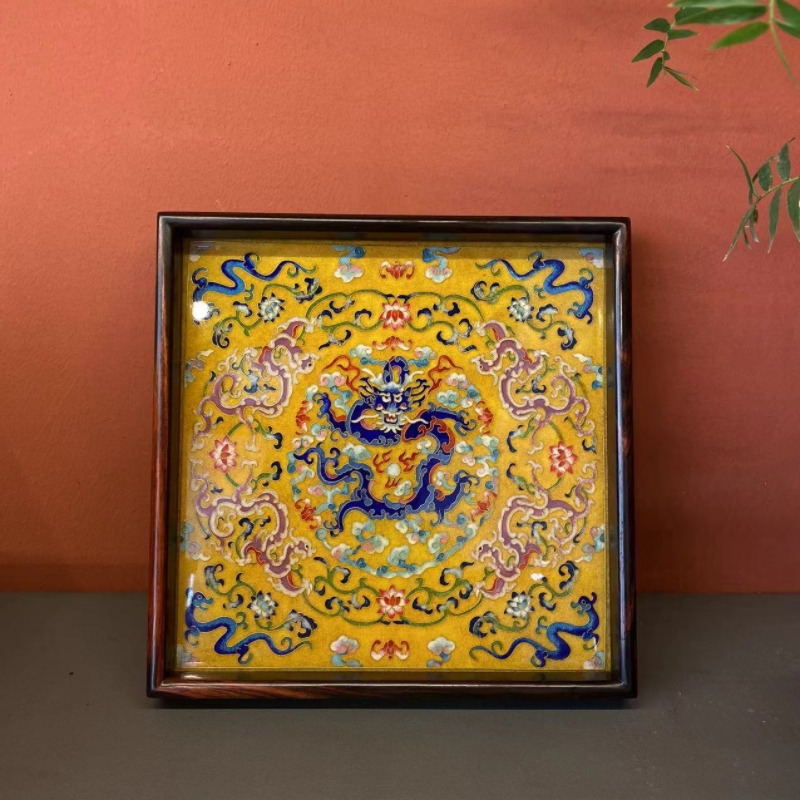 老挝大红酸枝分茶盘托盘景泰蓝文盘收纳盘非遗珐琅彩水果盘