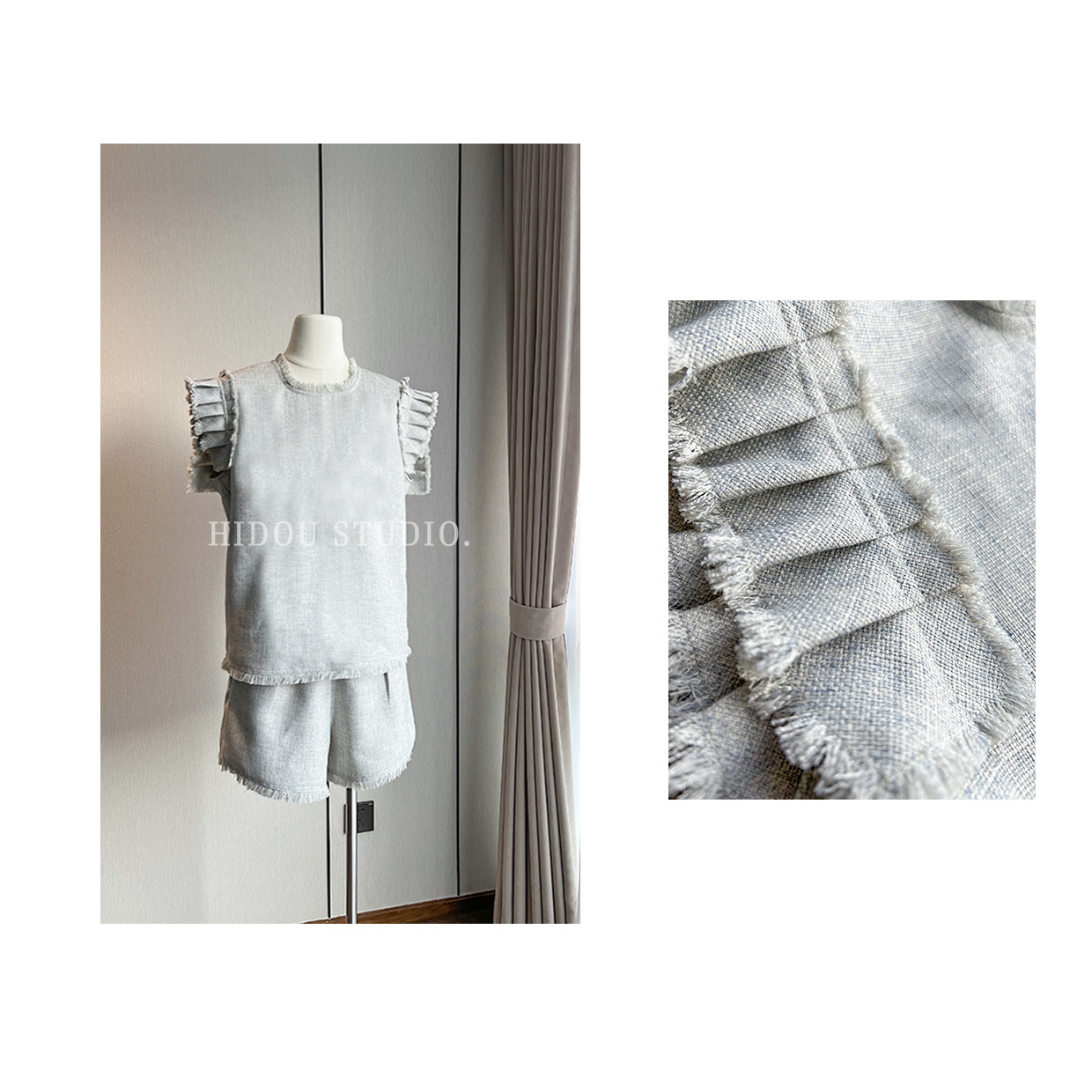 【痘痘私服】|【松弛自在】轻盈荷叶袖短裤套装