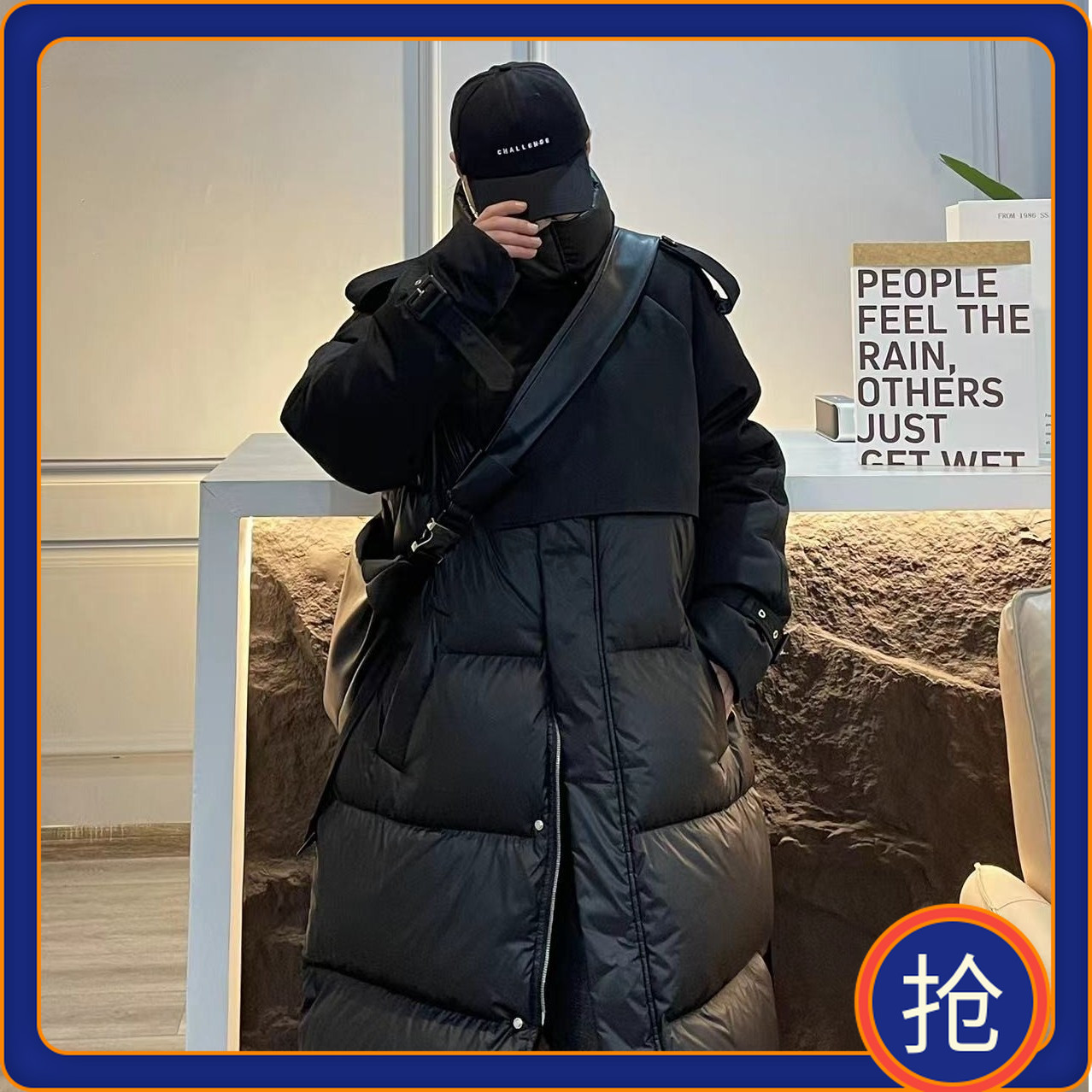 大码】【中性男款布调宽松黑色过膝羽绒服