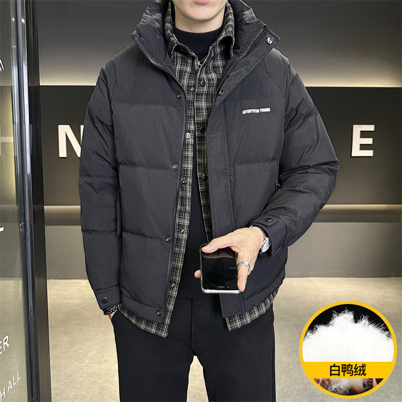 假两件羽绒服保暖加厚男士冬季新款冬装潮牌短款轻薄立领外套男款