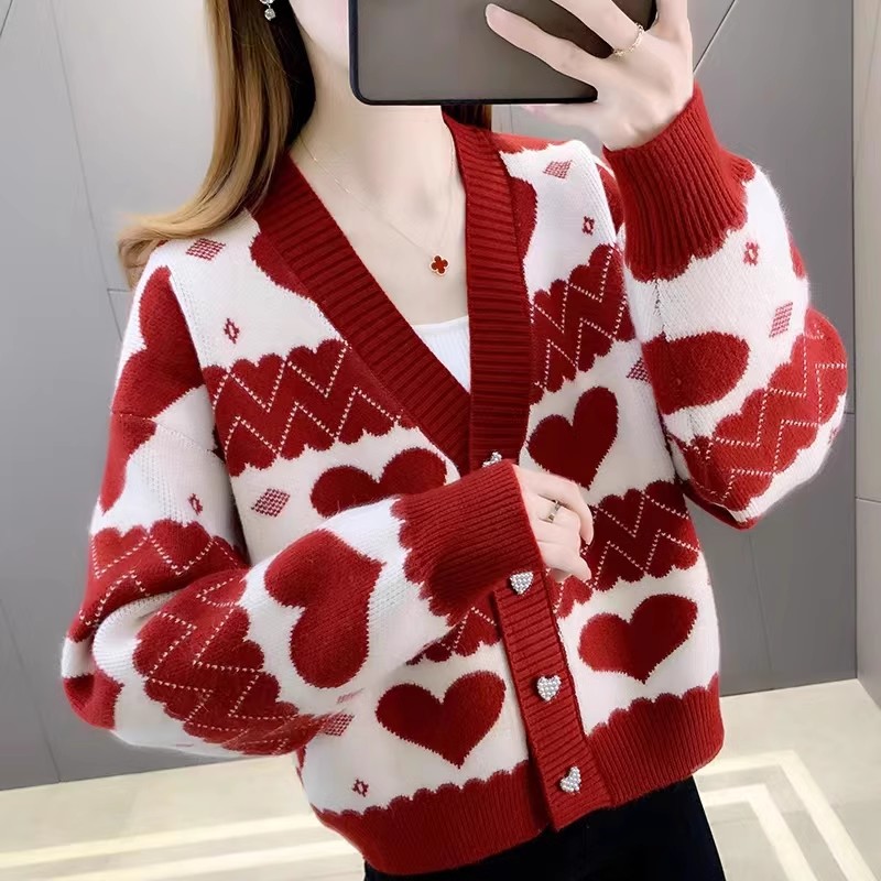 春秋季2023年新款女士开衫外套V领宽松百搭短款小个子针织上衣女