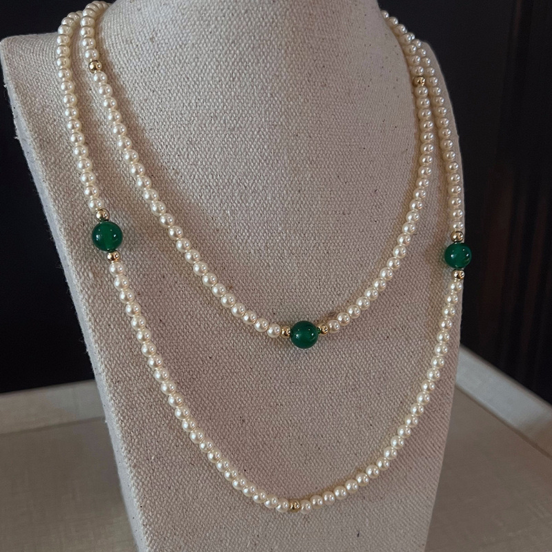 合金仿珍珠项链 珠珠长款叠戴项链新中式复古轻奢气质百搭优雅女