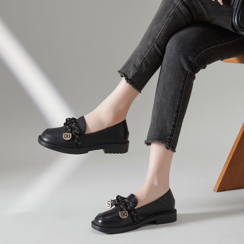 W2171-12 头层牛皮乐福鞋真皮单鞋女圆头女士皮鞋大码女鞋41-44