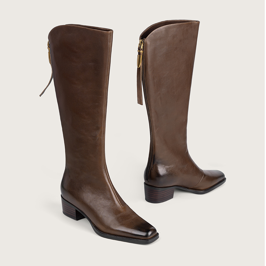 吴大叔2024冬季新款时尚百搭保暖潮流舒适气质简约长靴粗跟91-013