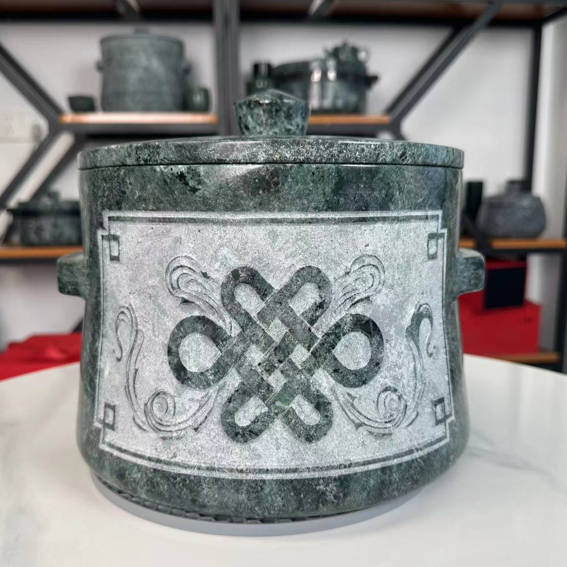 圣地莲花【藏式精工高光吉祥结】西藏墨脱皂石锅