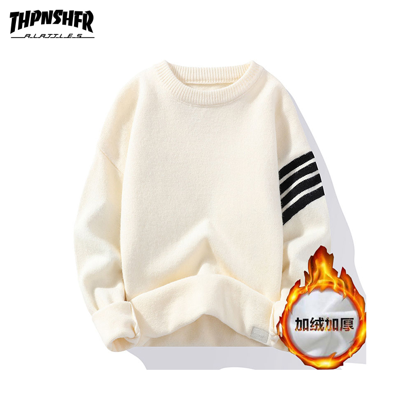 THPNSHFR毛衣男士秋冬圆领加绒加厚纯色清扫年保暖潮流打底针织衫