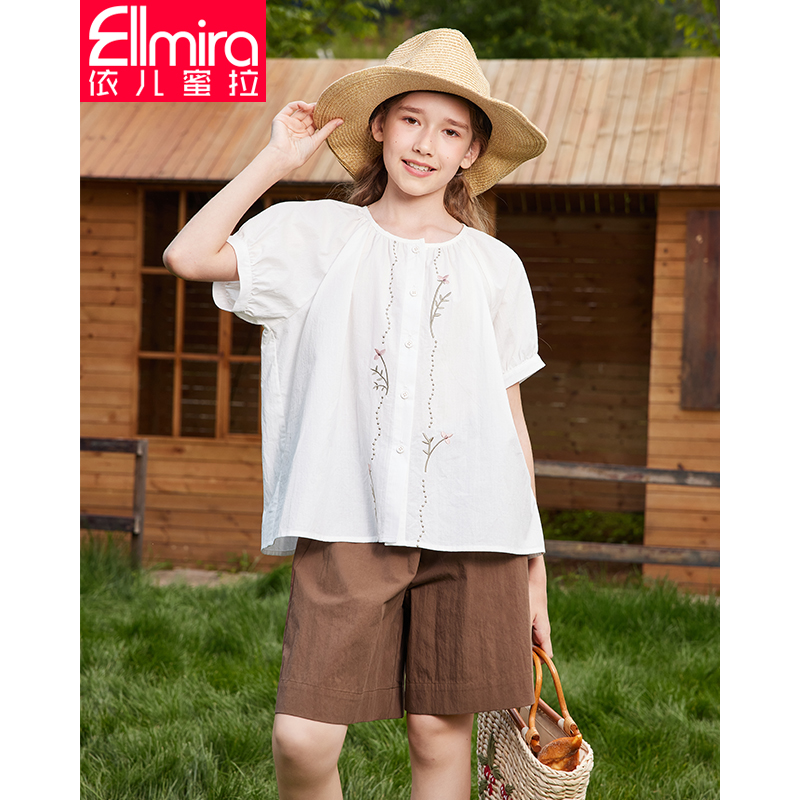 8420女童娃娃衫儿童上衣小衫白色2024洋气中大童韩版棉感夏季薄款