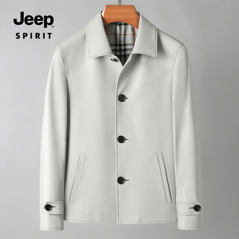 JEEP SPIRIT男士秋季绵羊皮休闲真皮夹克轻奢高档时尚潮流皮外套