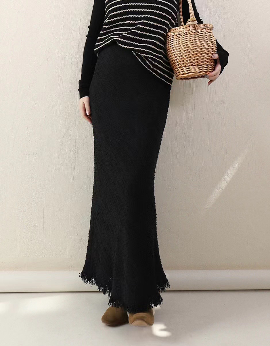 【Hui】气质百搭流苏小香羊毛呢半裙