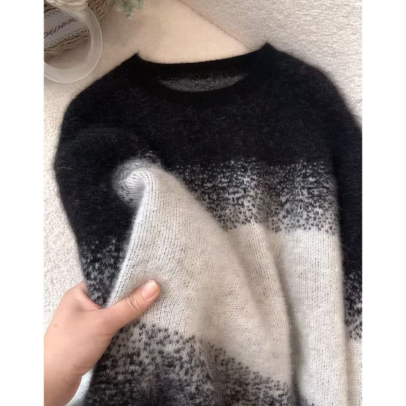 【雪夜】网红针织时尚简约百搭女圆领秋冬开衫毛衣