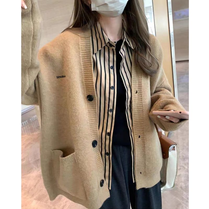 秋冬新款韩国ins慵懒风高级简约轻奢感毛衣外套复古宽松oversize