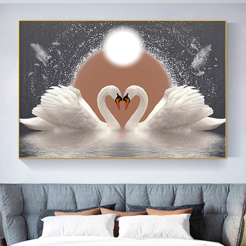 带框新款简约满钻钻石画卧室天鹅横版带框全贴客厅现代手工装饰画