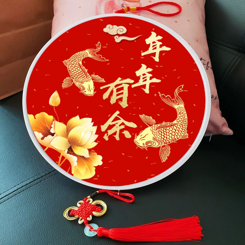 带框钻石画圆形年年有余客厅十字绣小幅锦鲤挂件卧室黏贴鱼图挂画