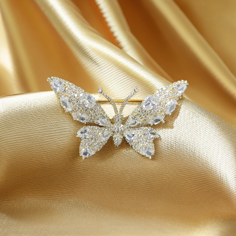 铜合金锆石胸针 铜合金皓镶施化洛胸针轻奢气质羊绒大衣别针彩色