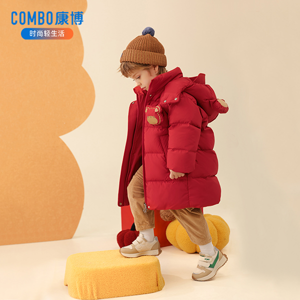 combo/康博2024年新款儿童连帽羽绒服小熊时尚中长款加厚外套