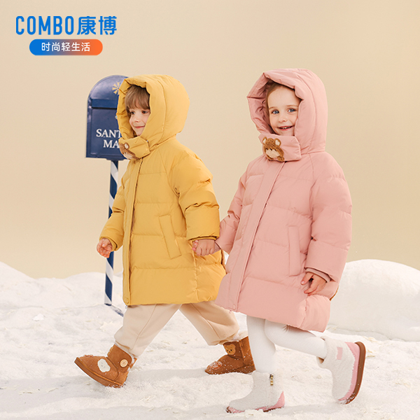 combo/康博男女童装羽绒服2025新款小熊植绒中长款连帽冬装加厚.
