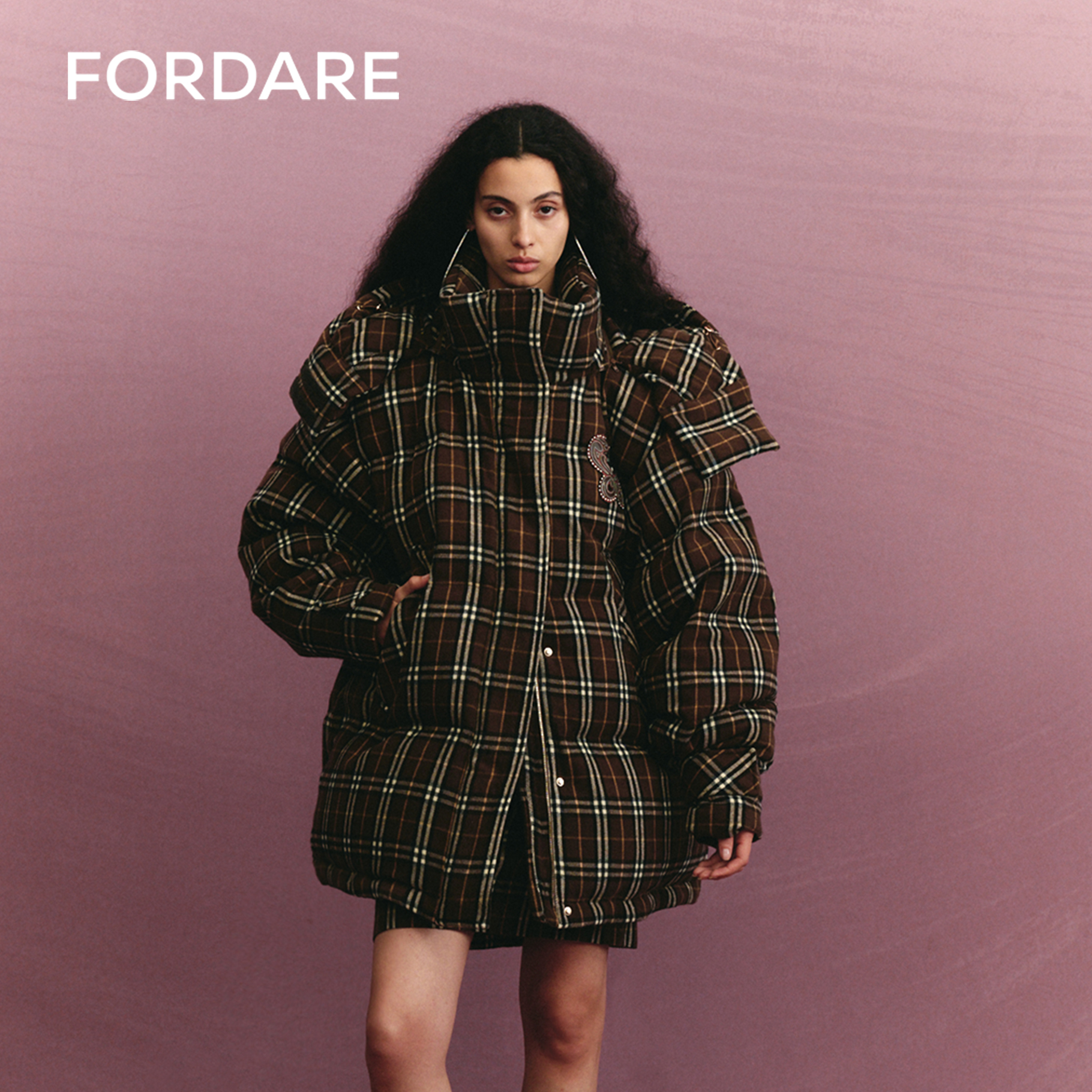 FORDARE福蝶 冬季新品宽宽大大格子羽绒服休闲宽松保暖外套1111