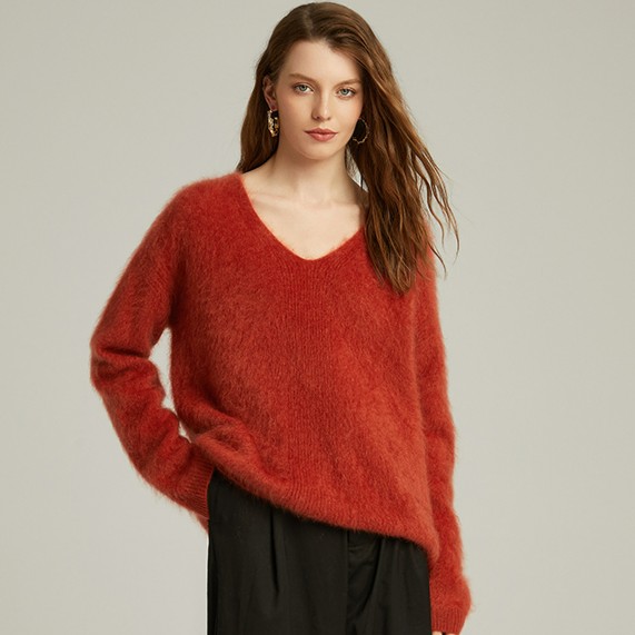 di kangra/德凯佳100纯山羊绒V领长袖拉毛羊绒衫【加厚款】