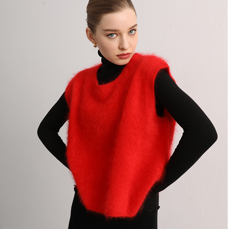 di kangra/德凯佳2024加厚拉毛山羊绒衫无袖针织圆领背心S22-0875