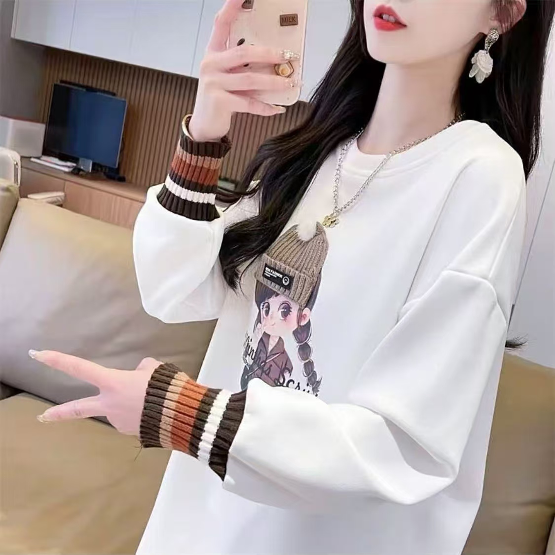 （拍一发二）加婴儿绒2024新款秋冬韩版长袖打底T恤女宽松显瘦上衣