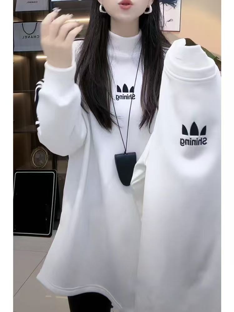 【潮牌三杠】动感Shining卫衣女秋冬季加绒加厚新款小个子上衣