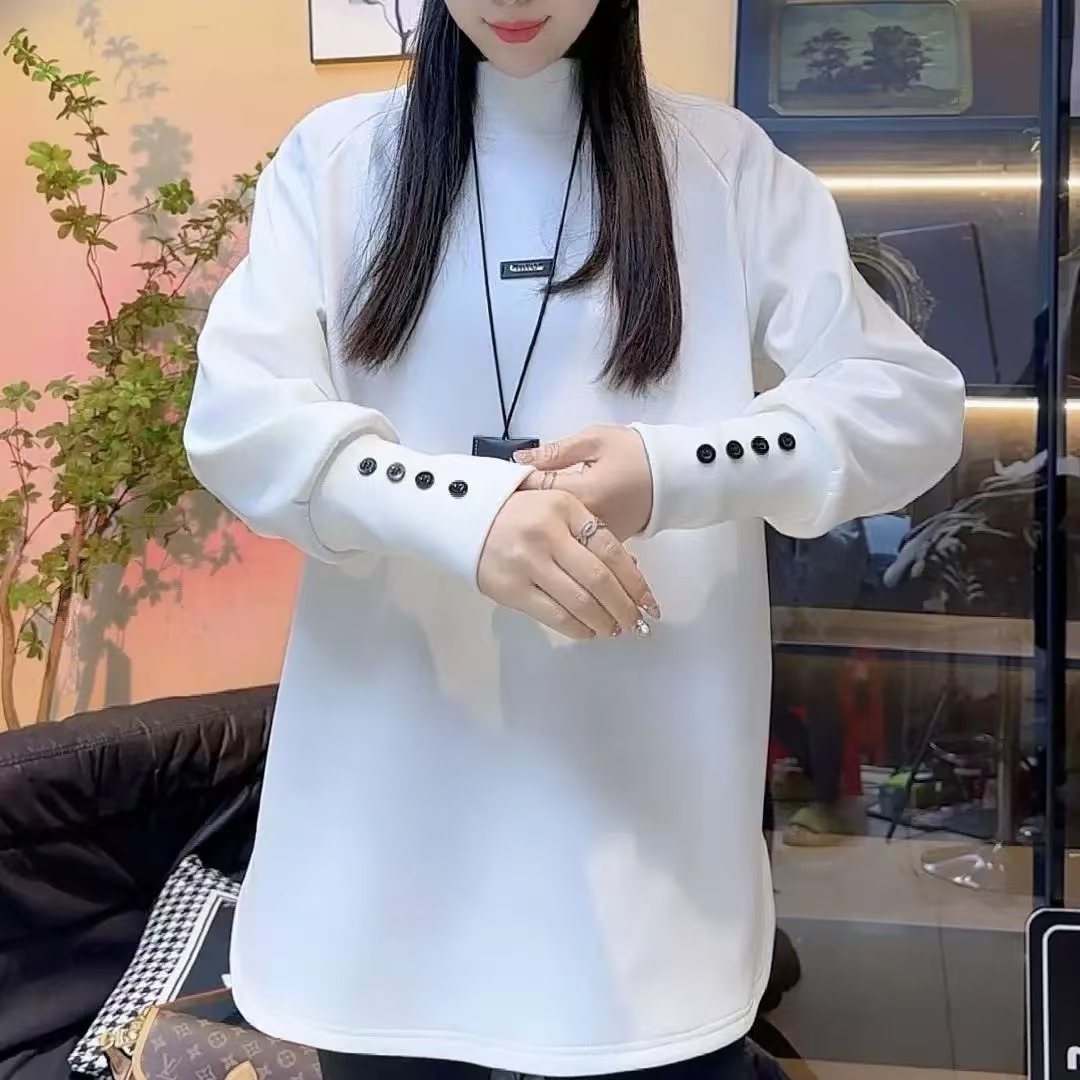 小银牌韩版冬季套头显瘦纯色长袖上衣加绒加厚