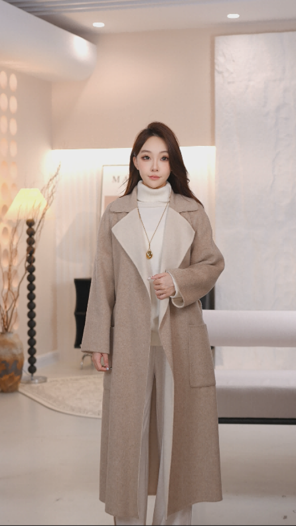 231-240 秋冬气质时尚双面羊毛大衣女长款系黑色地膜交易业务健康