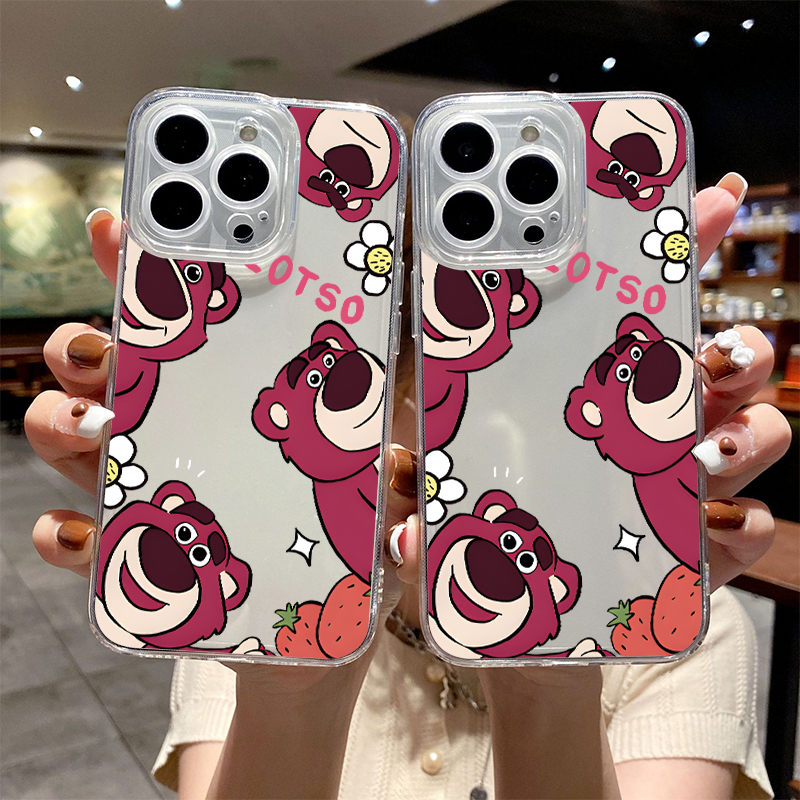 T卡通草莓熊苹果14/15promax手机壳11Pro透明xr/xsmax全包12软壳