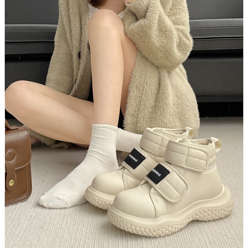 超火爆加绒厚底保暖黑色雪地靴女2023年新款冬季魔术贴白色高帮鞋