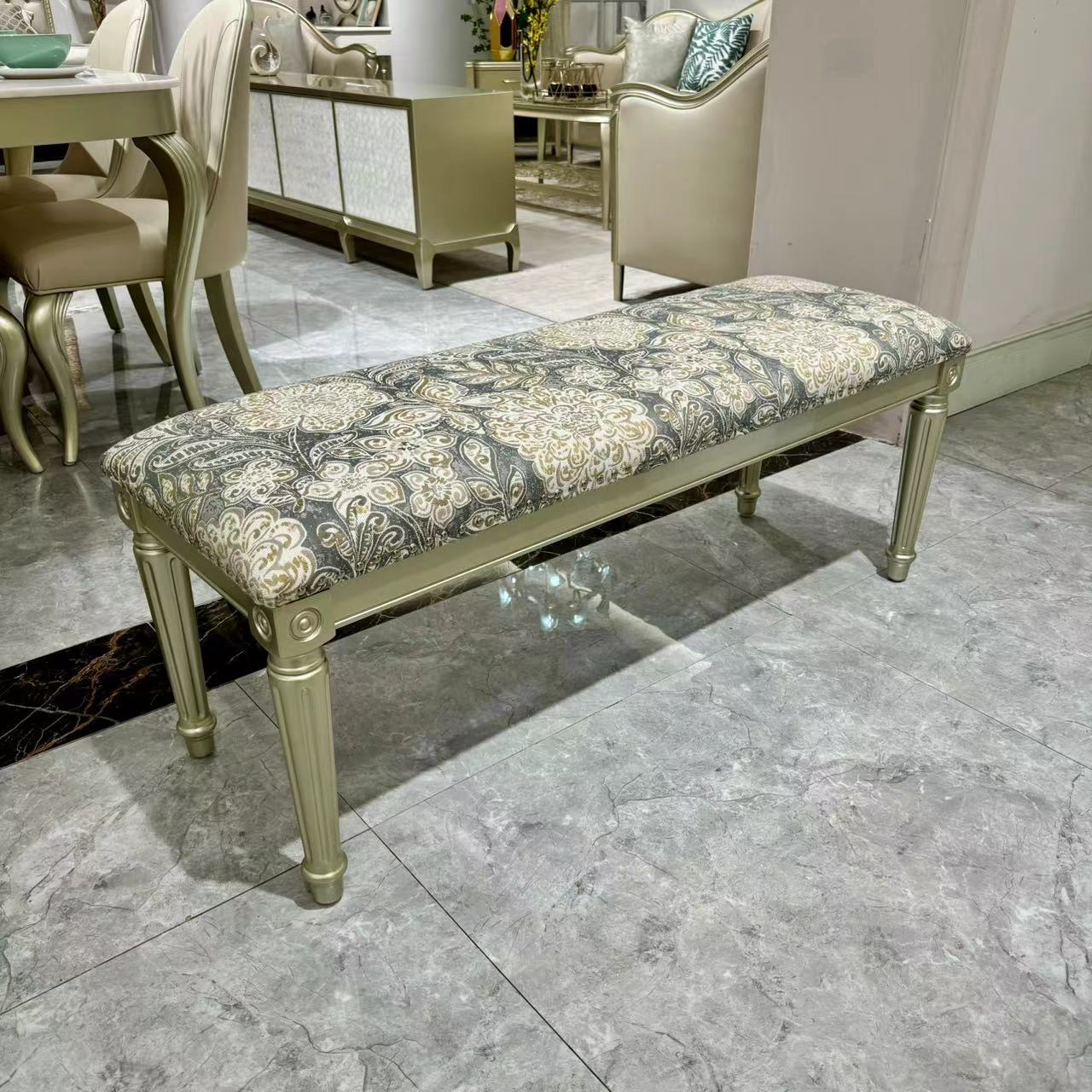 美式轻奢实木床尾凳餐边凳/家用客厅多功能凳（尺寸1200＊400＊470）