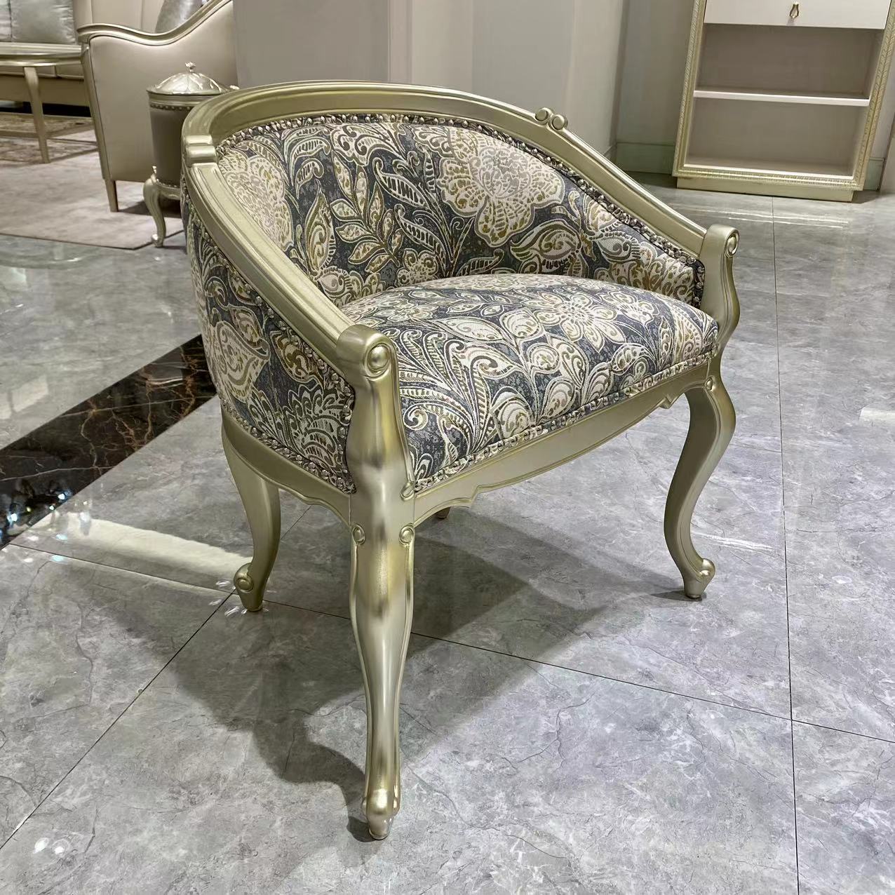 美式轻奢实木单人休闲椅梳妆椅小椅子妆凳（尺寸67*52*72cm）