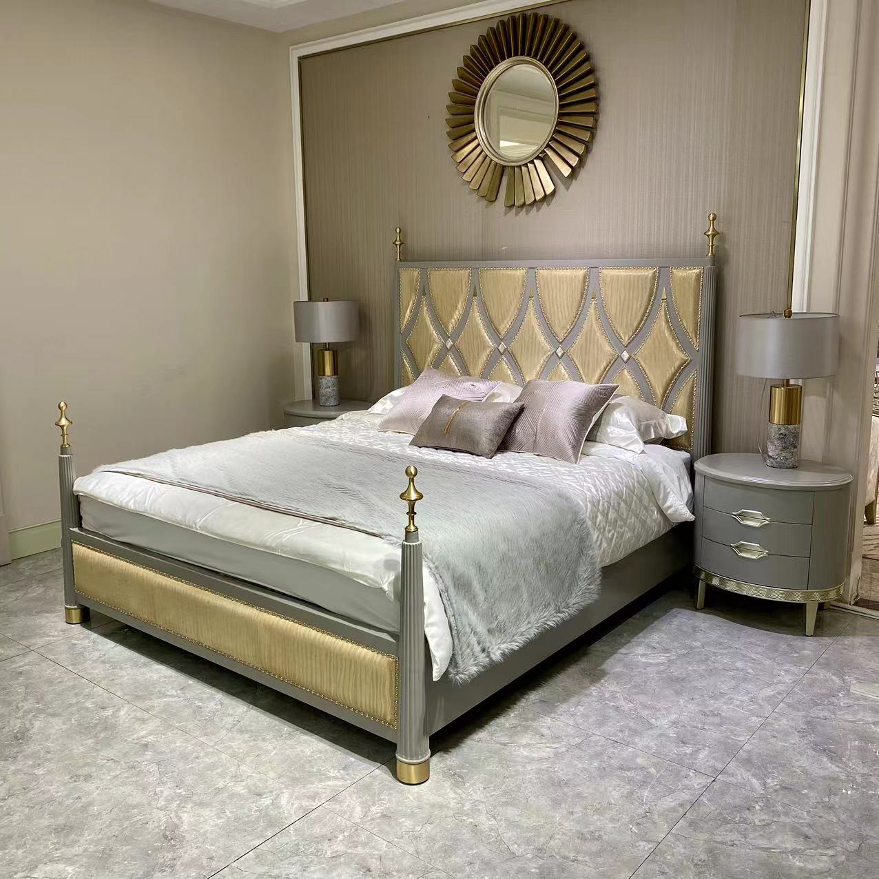 美式轻奢主卧实木软包卧室双人皮床别墅大床塞纳之光