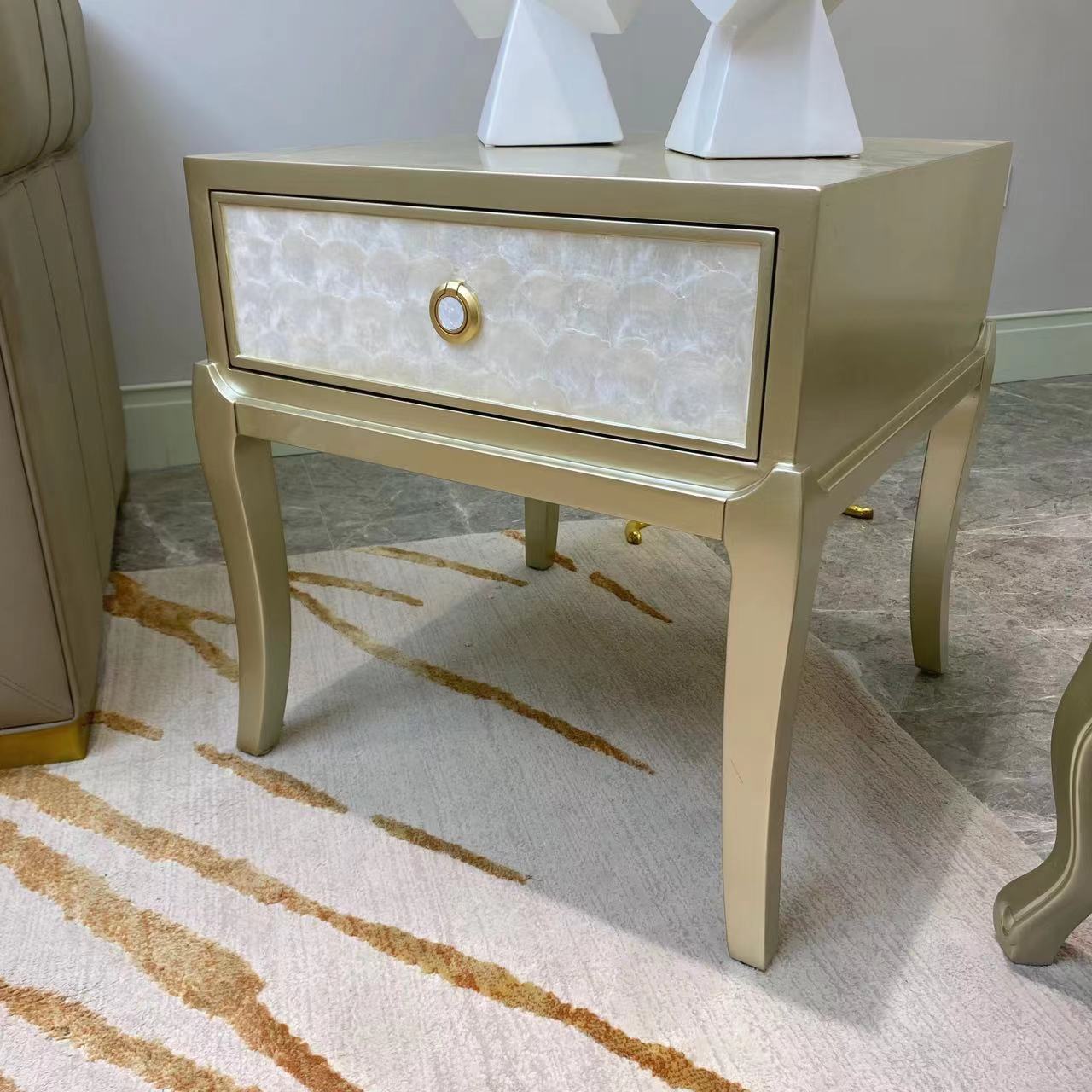 美式轻奢实木客厅边几/可移动方几角几储物实木边几贝壳边几