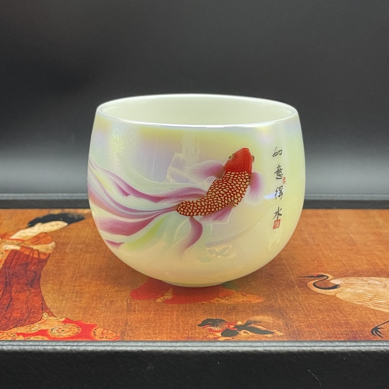 【如鱼得水】  陶瓷主人杯 品茗杯炫彩单杯 功夫白瓷茶杯茶盏 