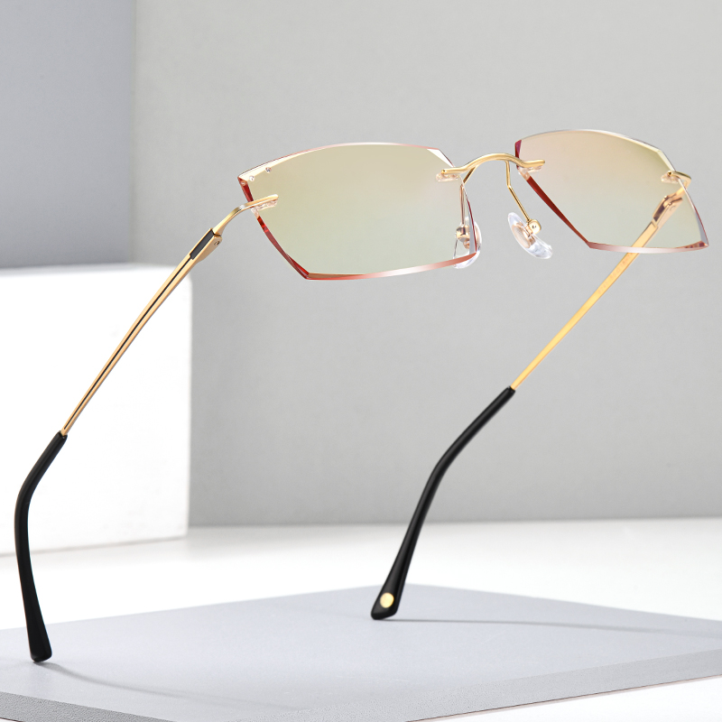 时尚超轻纯钛无框近视散光眼镜男切边防辐射蓝光有度数变色商务韩