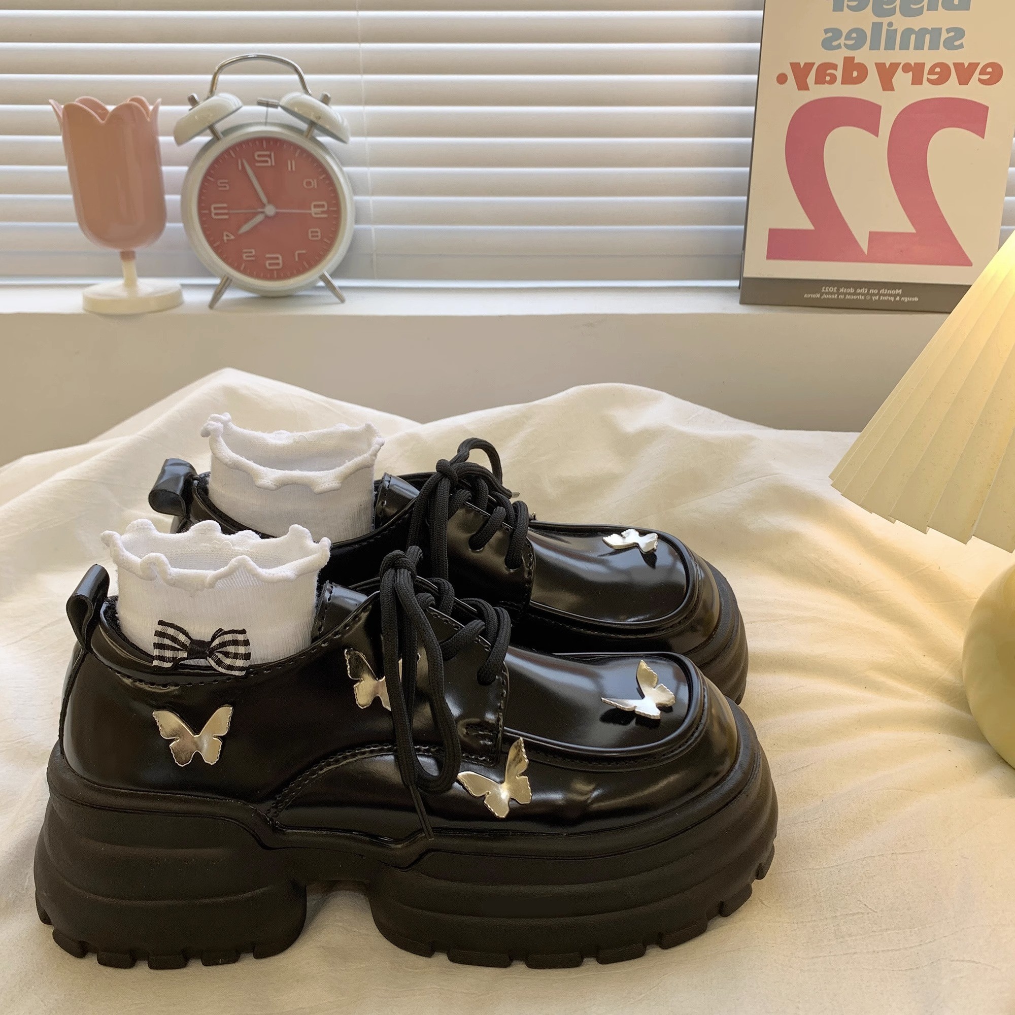 厚底增高黑色英伦风小皮鞋女春秋2023新款法式甜酷玛丽珍单鞋百搭