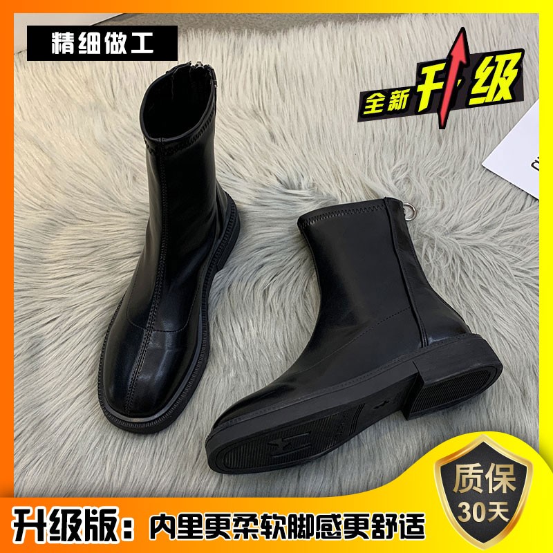 2023新款法式短靴裸靴女靴新款欧货爆款秋冬马丁靴厚底时尚瘦瘦靴