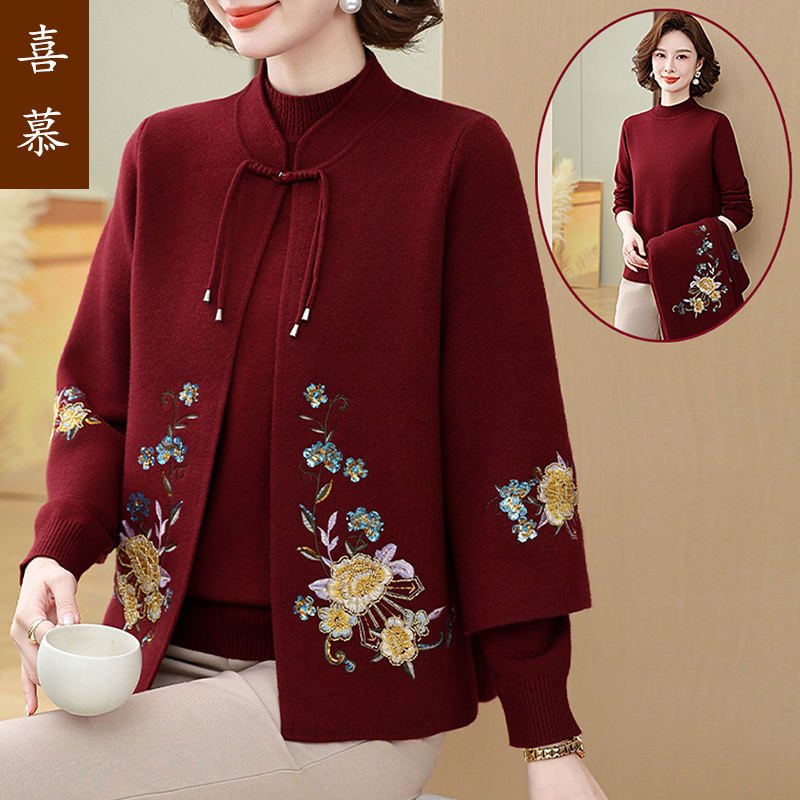 中老年妈妈冬季女外套老年人奶奶秋冬喜庆喜婆婆老太太开衫衣服